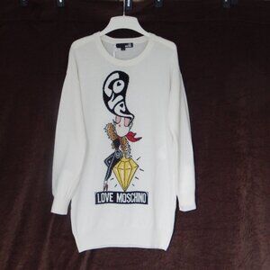 Love Moschino Pullover Sweater Dress Girl on Diamond Made in ITALY Ivory NWT